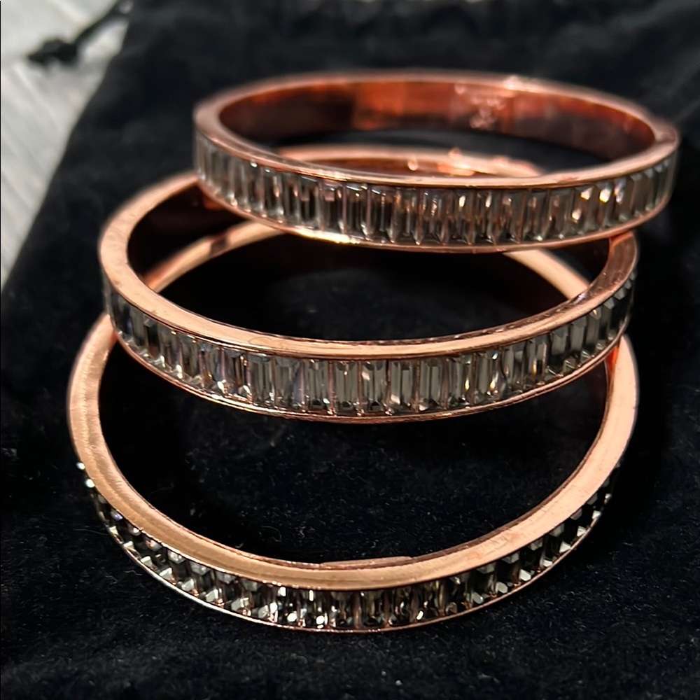 New! Chic Rose Gold and Emerald Cut Crystal Bracelet Trio